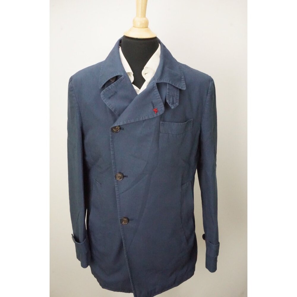Isaia Napoli Solid Blue Cotton Overcoat Sz 40R BRAND NEW
